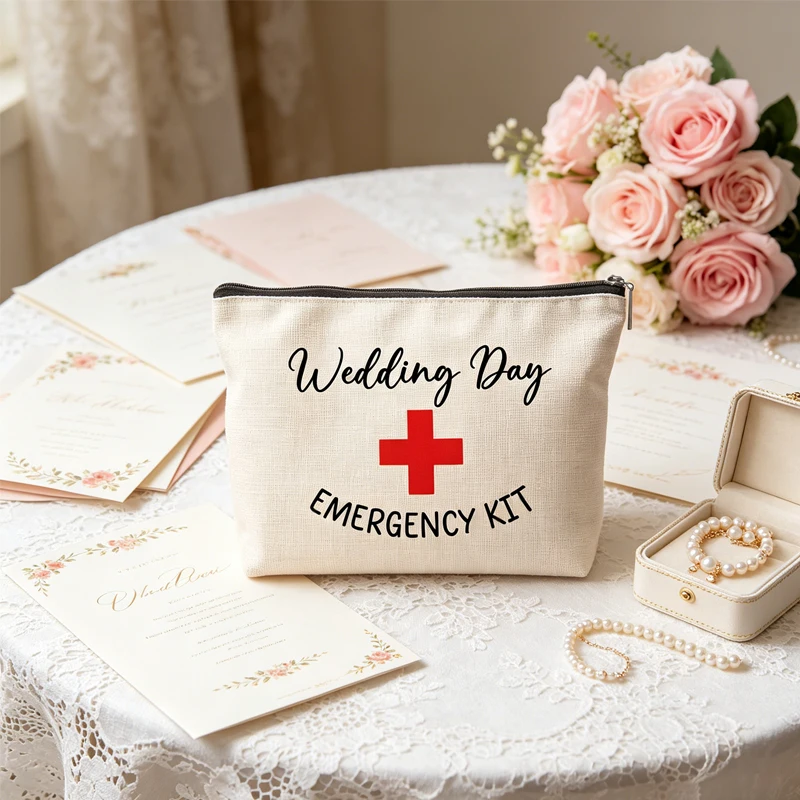 Wedding Day Emergency Kit Makeup Bag Bridal Shower Engagement Bachelorette Party Decoration Gift Portable Travel Toiletry Pouch