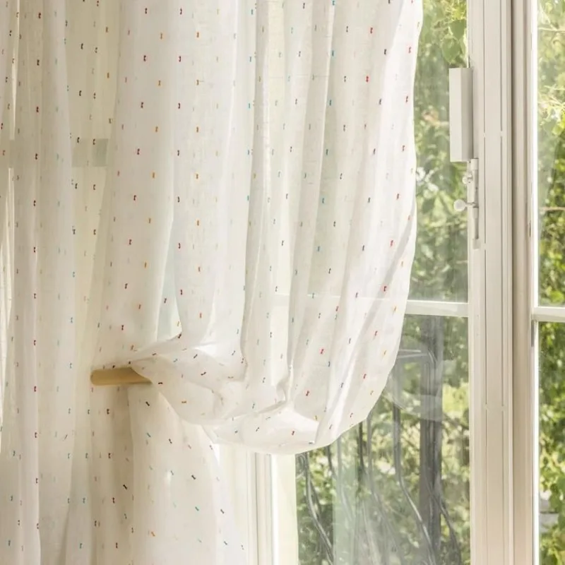 New Korean Cream Wind Rainbow Candy Girl's Heart Childlike Fun Linen Curtains Living Room Bedroom Balcony Blackout Curtains