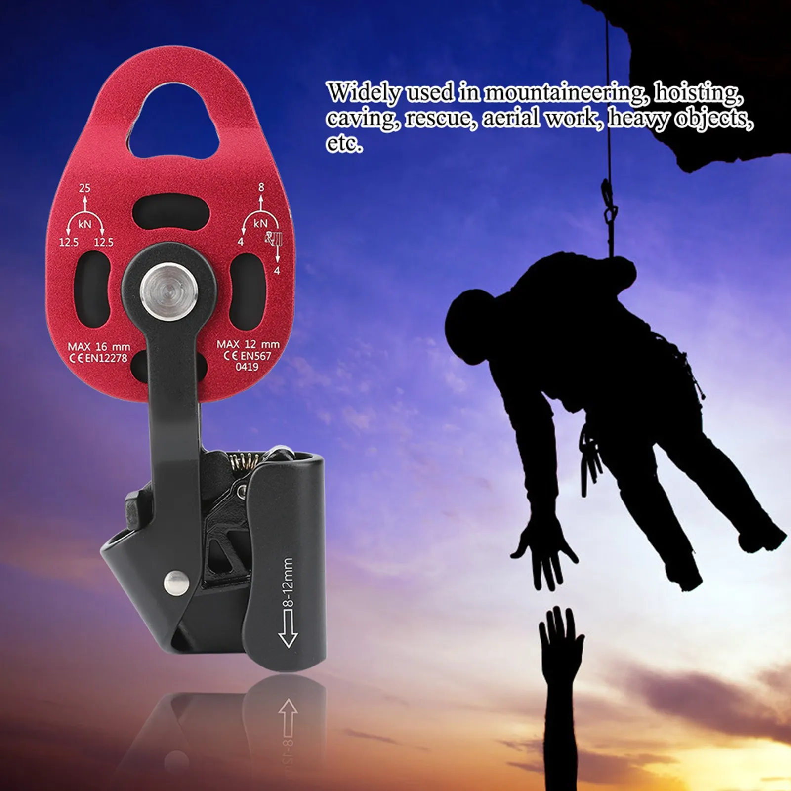 Climbing Pulley Pulley 4KN Aluminium Heavy Duty Single Swivel Rope Pulley Block for 8-12mm Rope Climbing Pulley