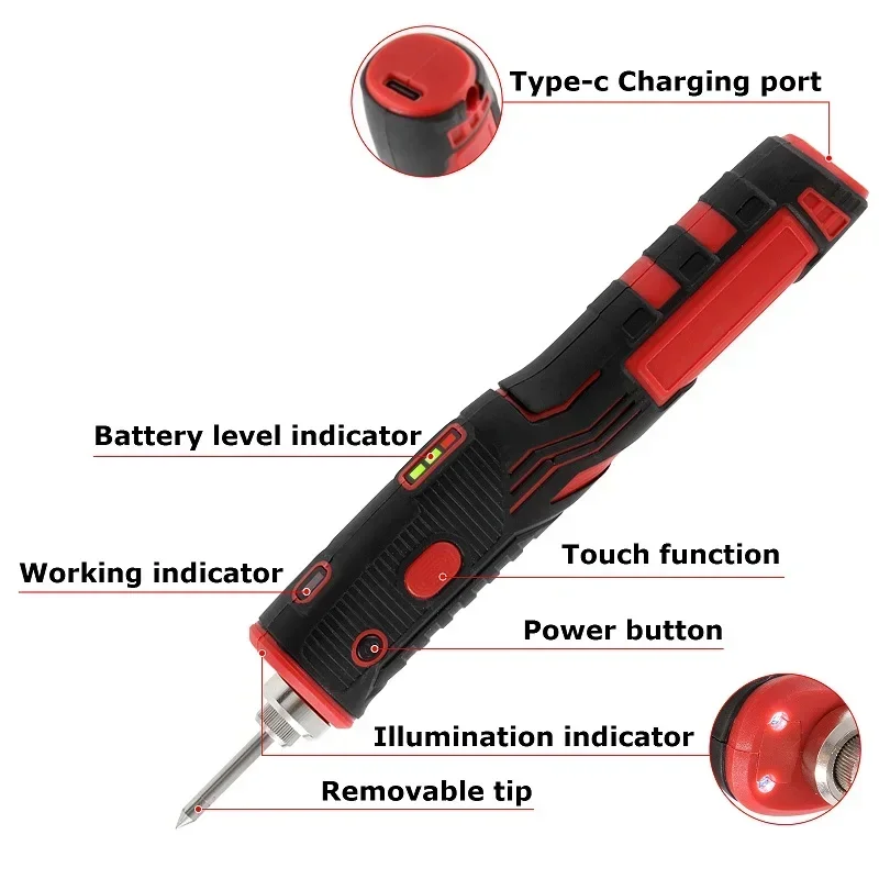 Rechargeable Wireless Electric Soldering Iron with Bright LED Light Household Appliances Electronic Maintenance Welding Tool