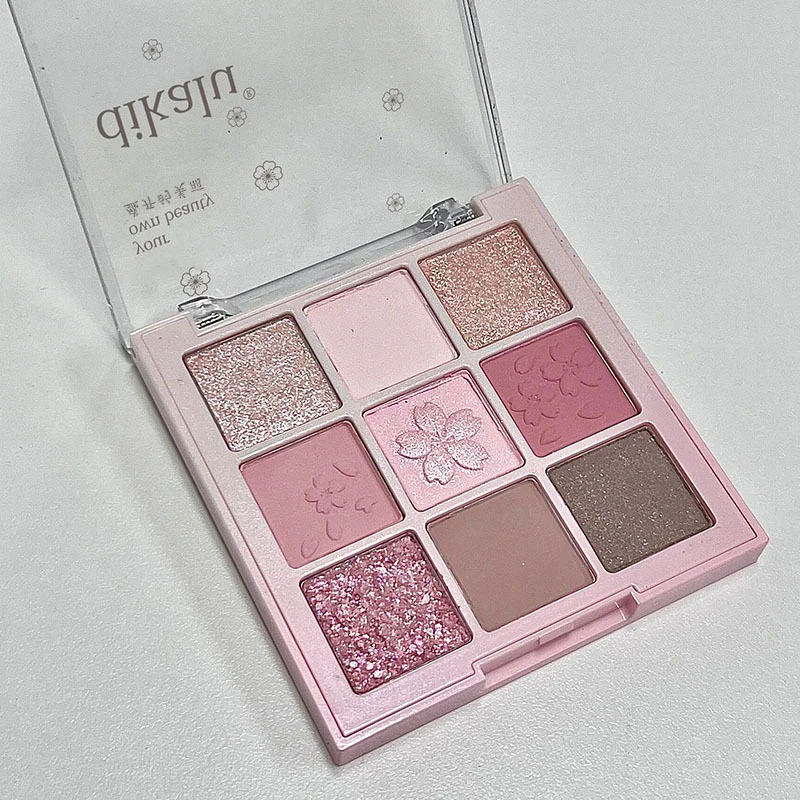 อายแชโดว์เนื้อแมทอายแชโดว์ระยิบระยับสีพีชน้ำตาลลูกพีชสุดโรแมนติกเก้าสีเครื่องสำอางแวววาวติดทนนาน