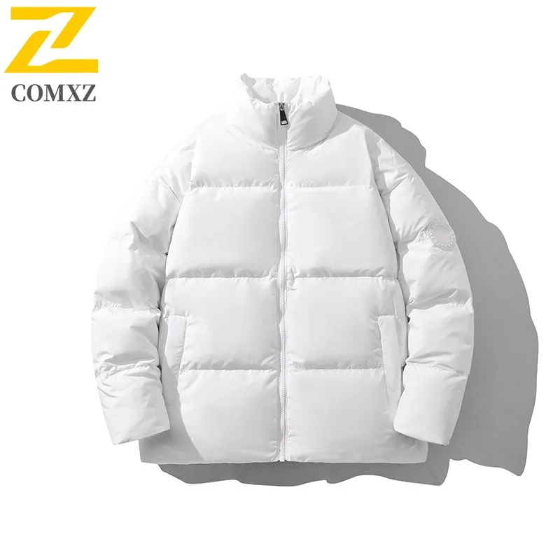 COMXZ Men Down Jacket Classic Stand Collar Outdoor Cycling Windproof Warm Coat Street Fashion Lightweight Autumn Winter Garment