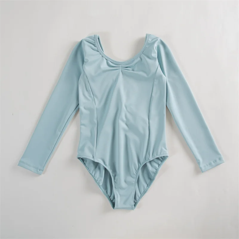 Cheap High Quality Openable Crotch Long Sleeve Spandex Yellow Purple Green Blue Kids Girls Children Ballet Dance Leotards