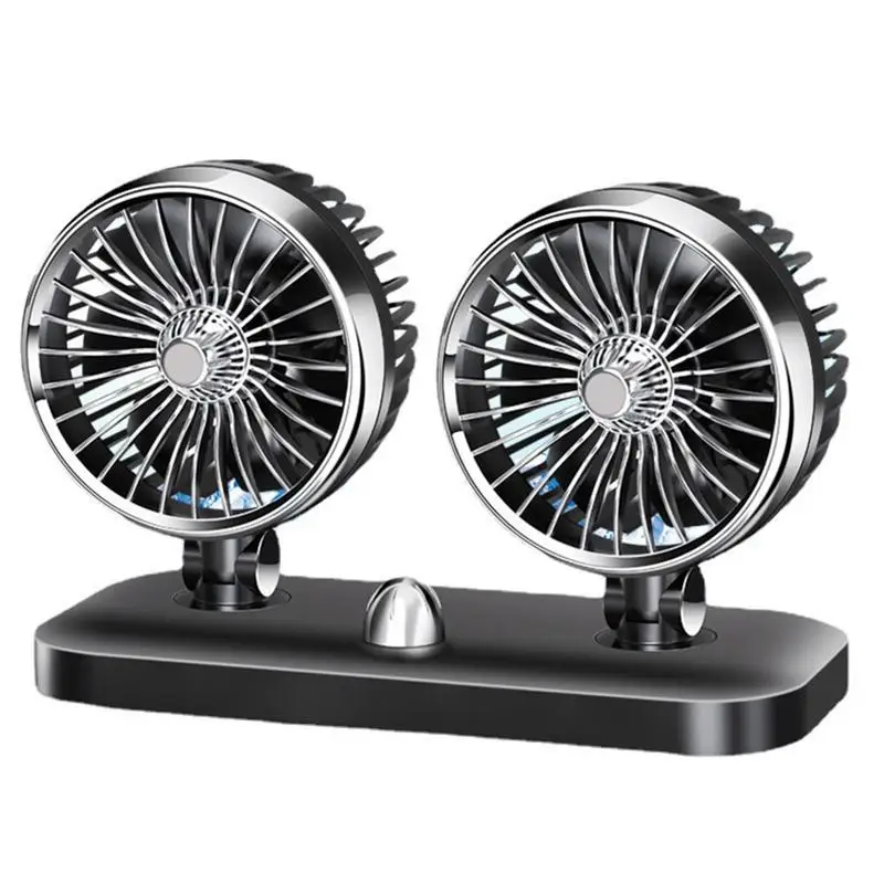 

12v- 24VDouble Head Twin Car Fan Adjustable Caravan Motorhome Boat Electric Vehicle Dashboard Mounted Rotation Auto Cooling Fan