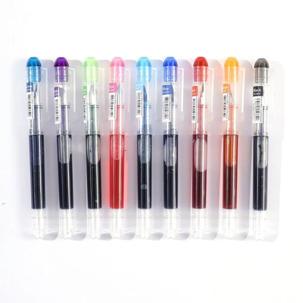 Large Capacity Fountain Pen Quick-Drying Multi-Color Writing Ink Pens Stationery 8 Colors Straight Liquid Pen Office Accessories