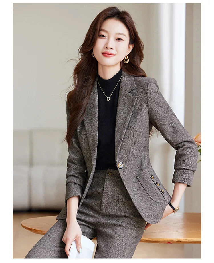 Trajes de negocios de tela de alta calidad para mujer, trajes de pantalón para mujer, Blazers profesionales de oficina para mujer, trajes profesionales, conjunto de Ropa de Trabajo