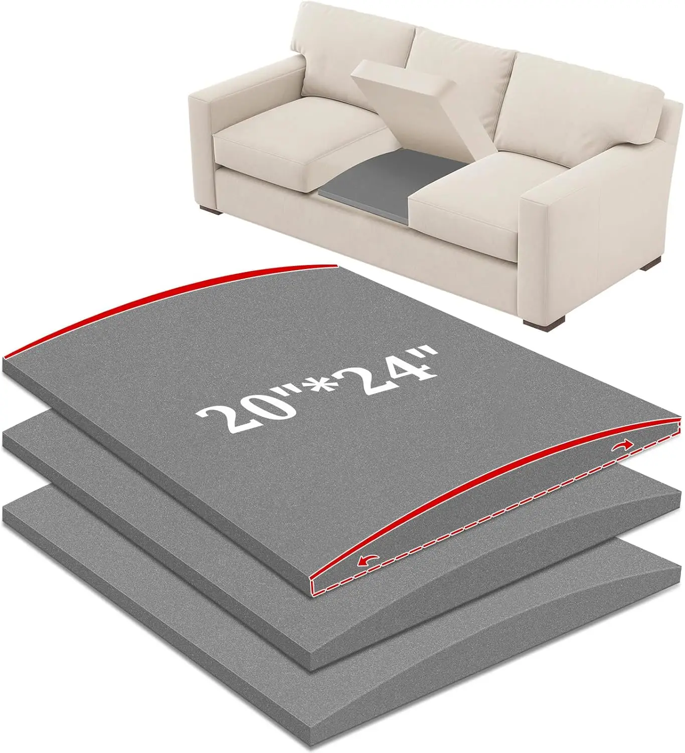 

High-Density Foam Couch Supports for Sagging Cushions, Set of 3, 24" x 20", Furniture Seat Repair