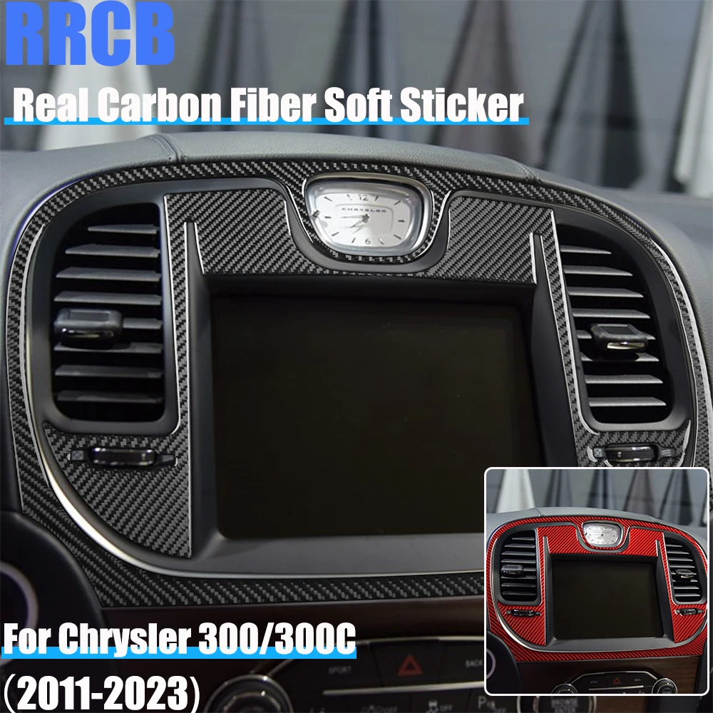 

Real Carbon Fiber Car Accessories Center Navigation Panel Decorative Trim Cover Soft Sticker For Chrysler 300 300C 2011-2023