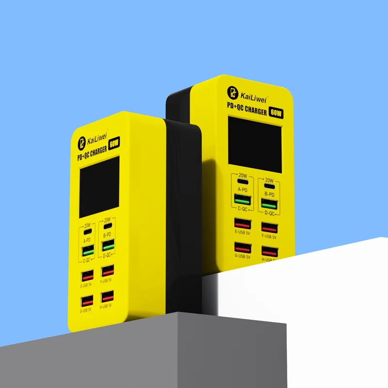 Kailiwei KLW-A8T 8 Port Charger 60W High Power USB Plug Fast Charging Suitable Home Multiple Mobile Phones Interface Sockets