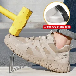 Men's Steel Toe Work Safety Shoes Lightweight Breathable Anti-smashing Work Shoes Male Boots Slip on Casual Sneaker Men Shoes 46