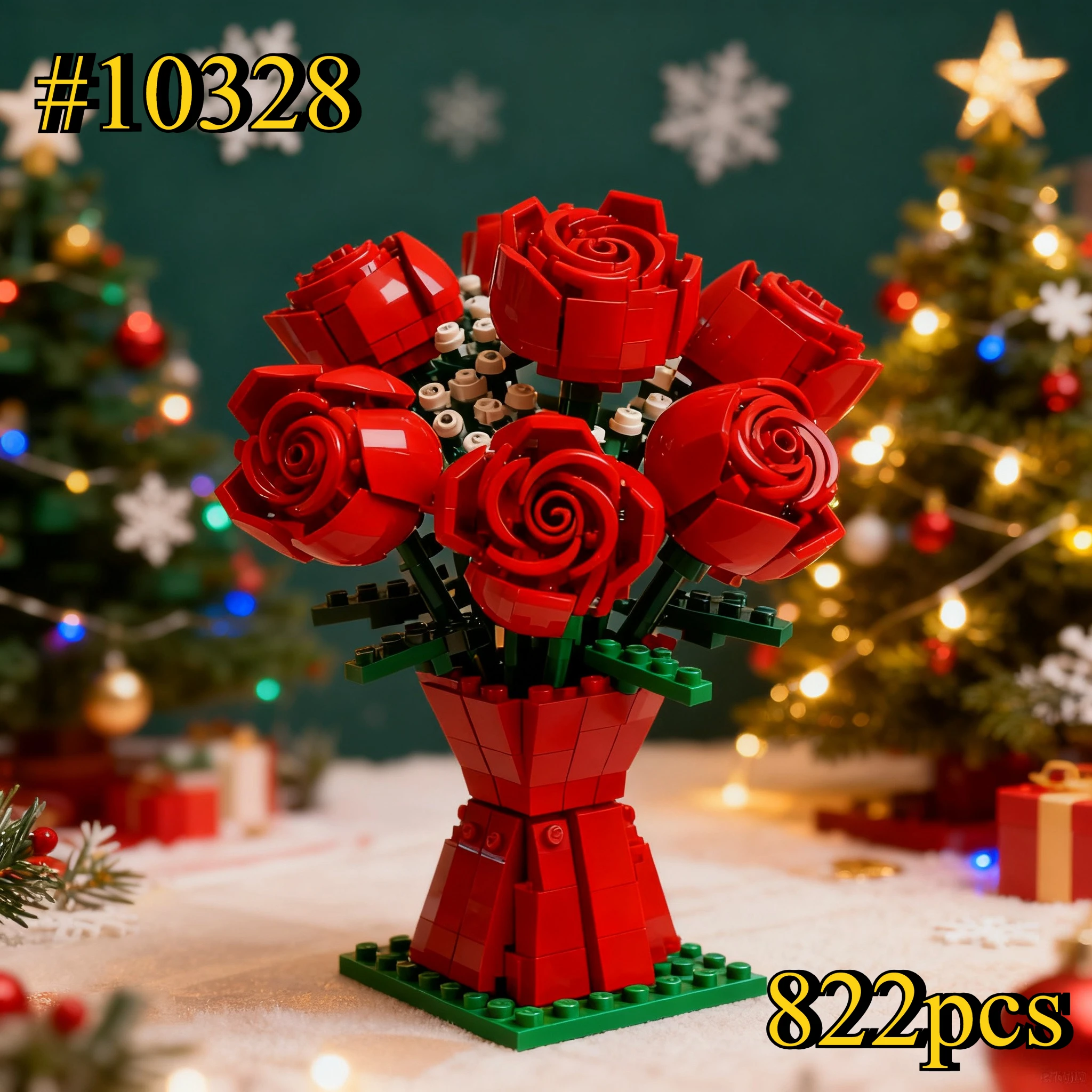 Bloom A Bouquet de Roses 10328 Ensembles de blocs de construction compatibles avec les particules Legoed adaptées aux cadeaux de Noël 822 pièces