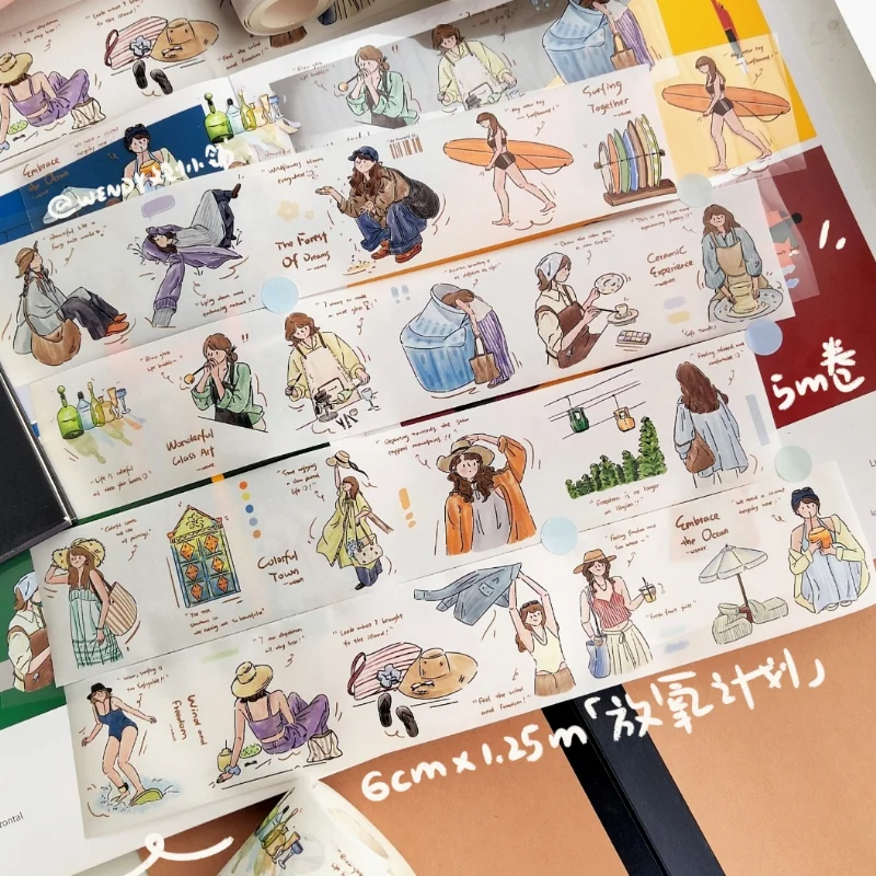 

Daily Life Girl Plan Illustration Washi Tape 6 - Original Design with PET White Ink