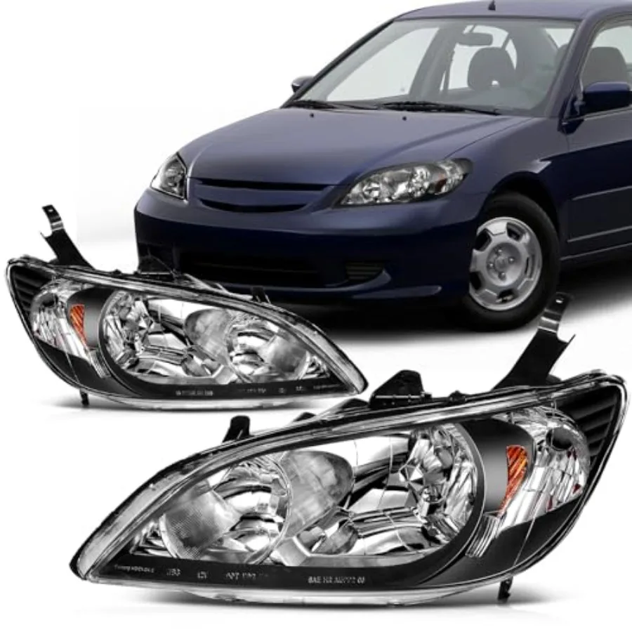 

Пара желтых отражающих фар с черным корпусом для Honda Civic 2004 года выпуска с улучшенной видимостью и современным эстетичным дизайном для N