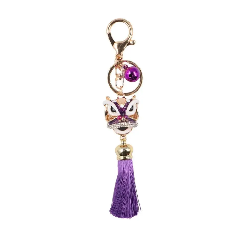 Bag Accessory Chinese Style Lion Dance Keychain Ancient Mascot Crystal Animal Lion Wake Keychain Key Holder Enamel Keyring Gift