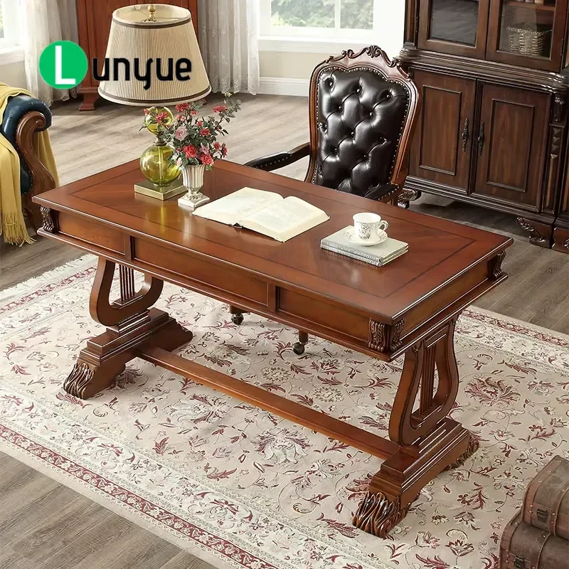 Customizable American Style Solid Wood Desk Computer Table Piano Inspired Design Home Office Study Furniture Durable