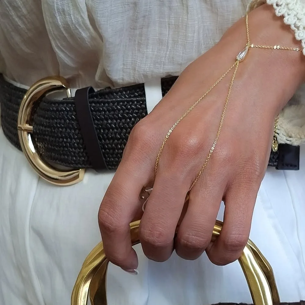 Single Stone Hand Chain for Women Rhinestone Slave Bracelet Sparkly Elegant Chic Glam Minimalist Party Jewelry Present Packaging