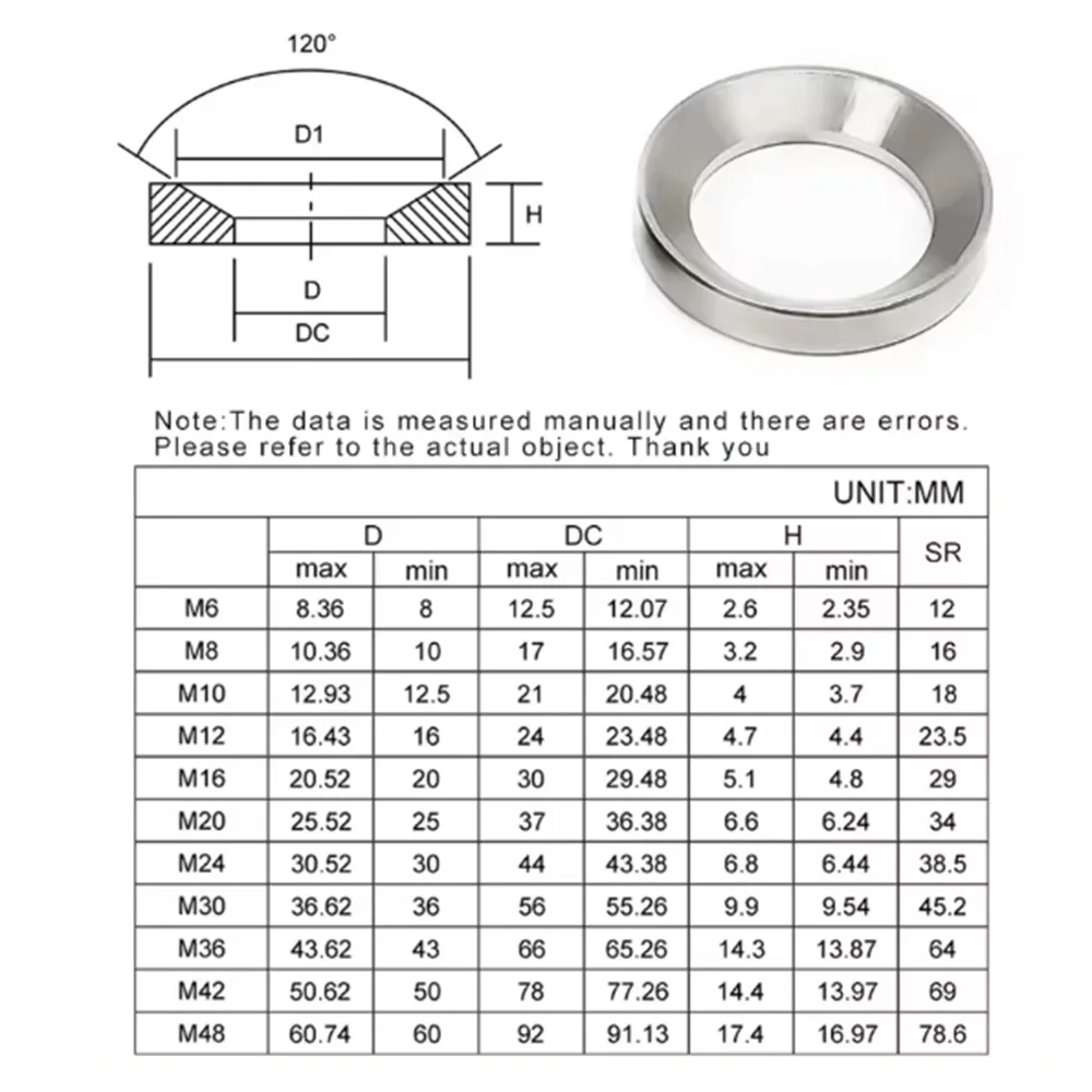 6-24Pcs 304 Stainless Steel Concave and Convex Tapered Washers M6 M8 M10M14 M16M20M24Spherical Gasket Concave Convex Cone Washer