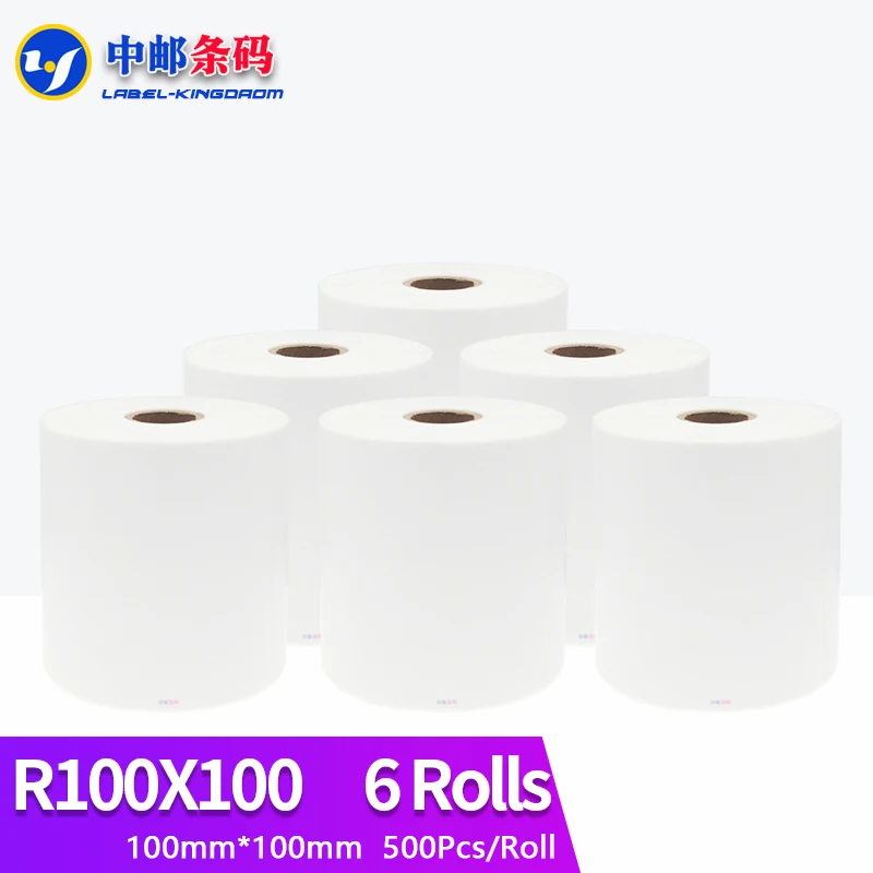 

6 Rolls Zebra Compatible 100mm*100mm (4"X4" Shipping Label) 500Pcs/Roll For Thermal Printer 10cmX10cm