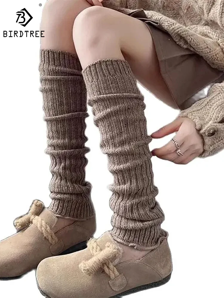 

Birdtree Autumn Winter Coffee Leg Covers Warm 90% Wool Comfortable Pile Up Socks Casual Leg Protection Calf Stockings P3D224QM