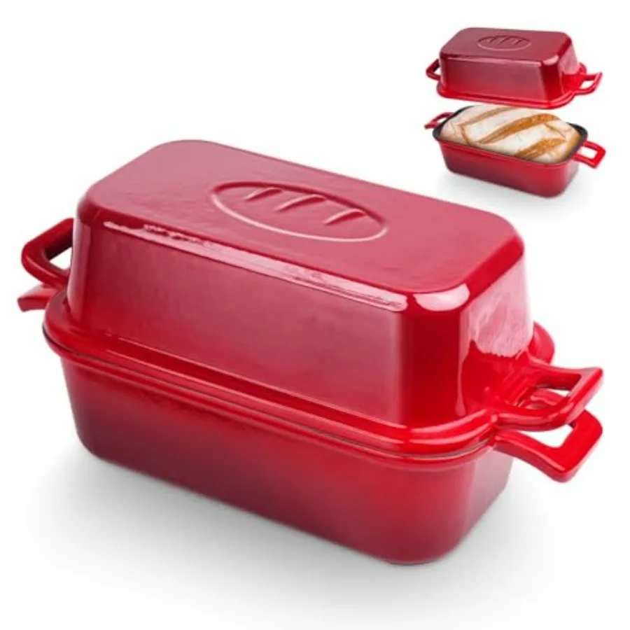 

Bread Pan Enameled Cast Iron Loaf Pan with Lid for Baking Sourdough Bread Black Heat-Retentive Non-Stick