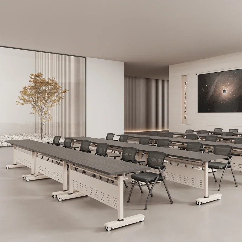 School training table and chair combination Foldable conference table Movable splicing Long strip table Educational institution