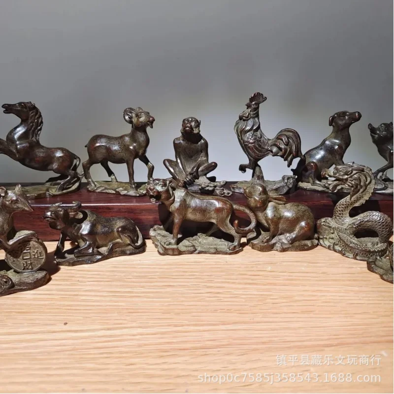 Wholesale Antique Copper Zodiac Figurines Rat Ox Tiger Rabbit Dragon Snake Horse Sheep Monkey Rooster Dog Pig Tea Table Tea Pet