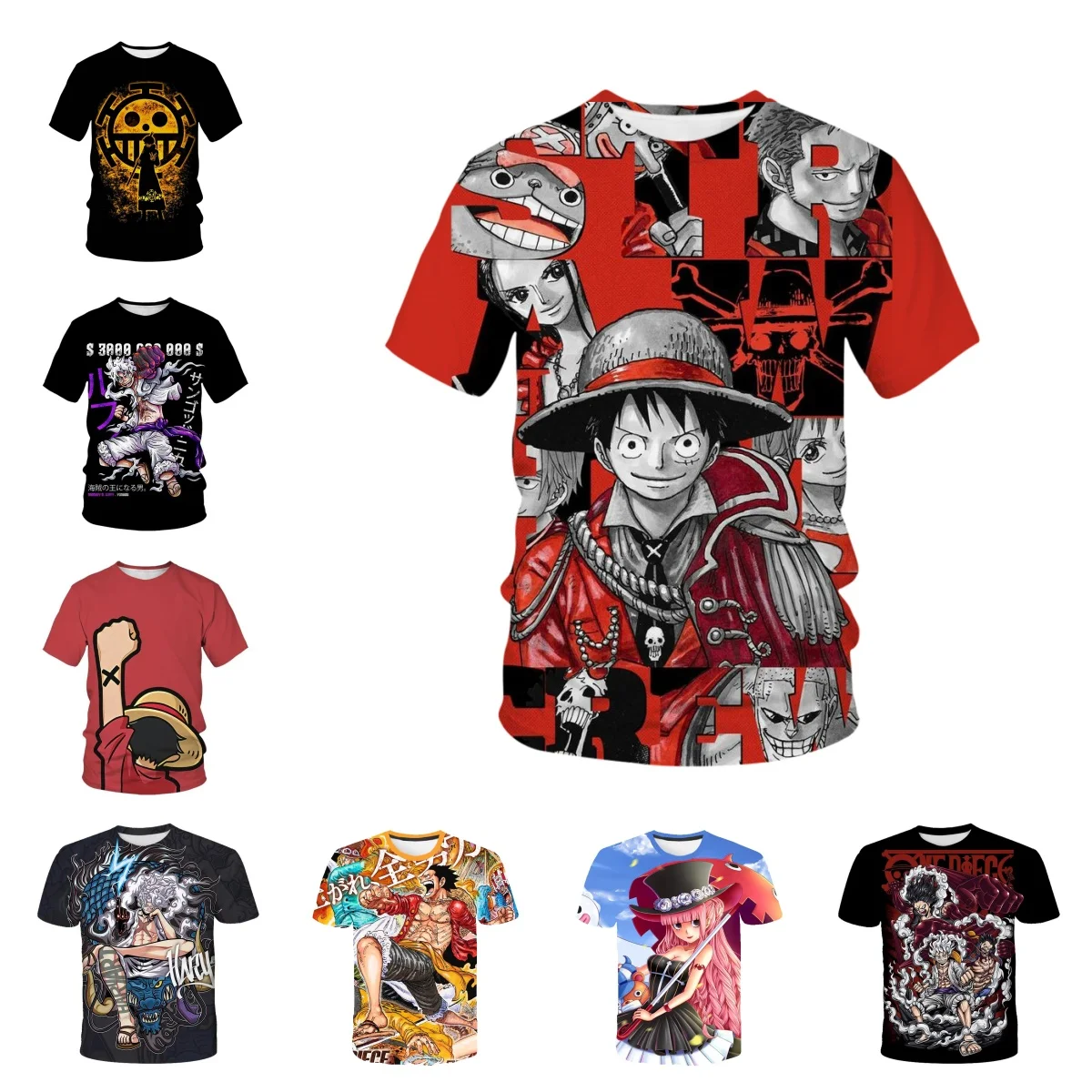 2025 Verano Venta caliente Japón ONE PIECE Luffy Ace Camiseta Bandai de secado rápido de manga corta para hombres y mujeres Moda suelta Y2K