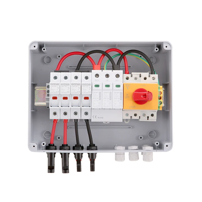 XIONGISOLAR Solar photovoltaic PV Combiner Box With Lightning Protection 2 input 1 out DC 1000V Fuse MCB SPD Waterproof Box IP65