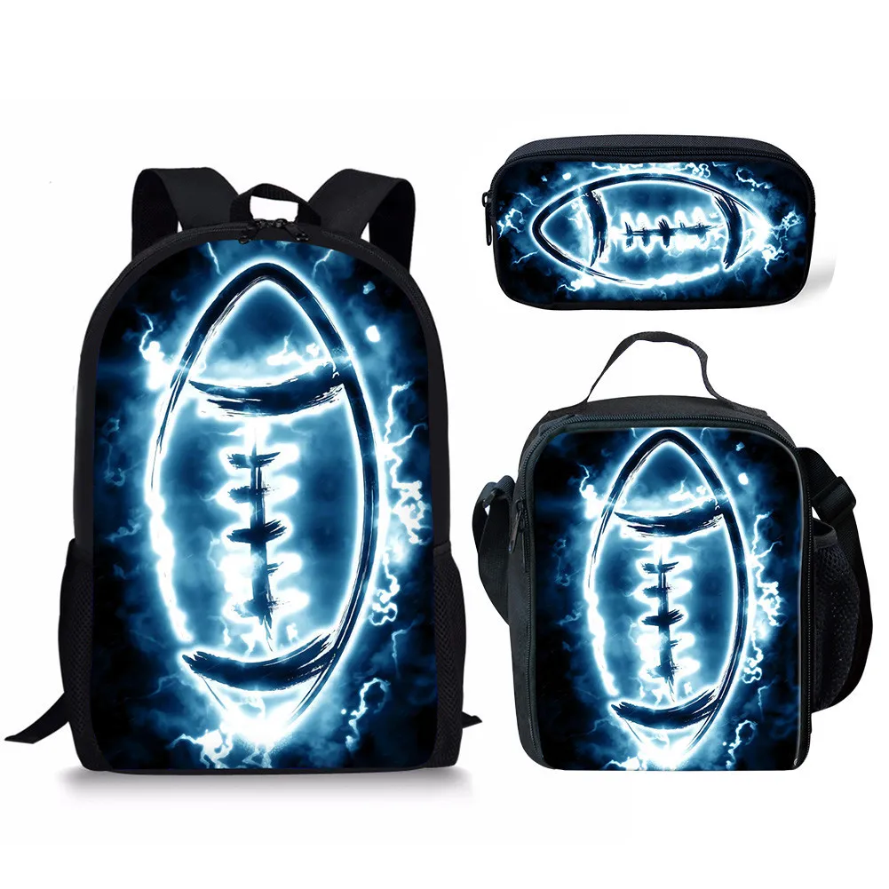 Juego de mochila con estampado 3D de dibujos animados para estudiante, de fútbol americano morral, Rugby 3, bolsa de almuerzo, estuche para lápices