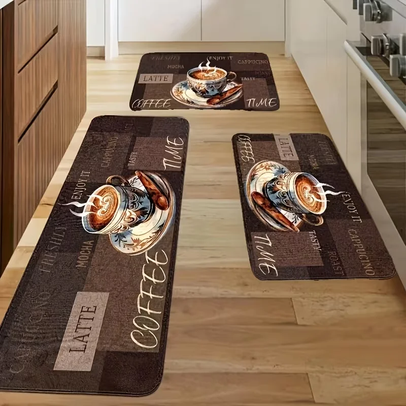 Weiche Küchenmatte mit Kaffeedruck, Heimdekoration, Läuferteppich, Fußmatte, maschinenwaschbare Fußmatte für Wohnzimmer, Esszimmer, Küche