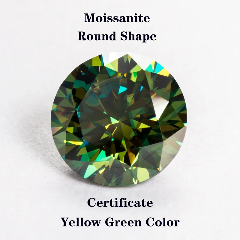 

Moissanite Round Cut Yellow Green Color Gemstone for Charms Jewelry Making DIY Ring Necklace Earrings Main Materials Certificate