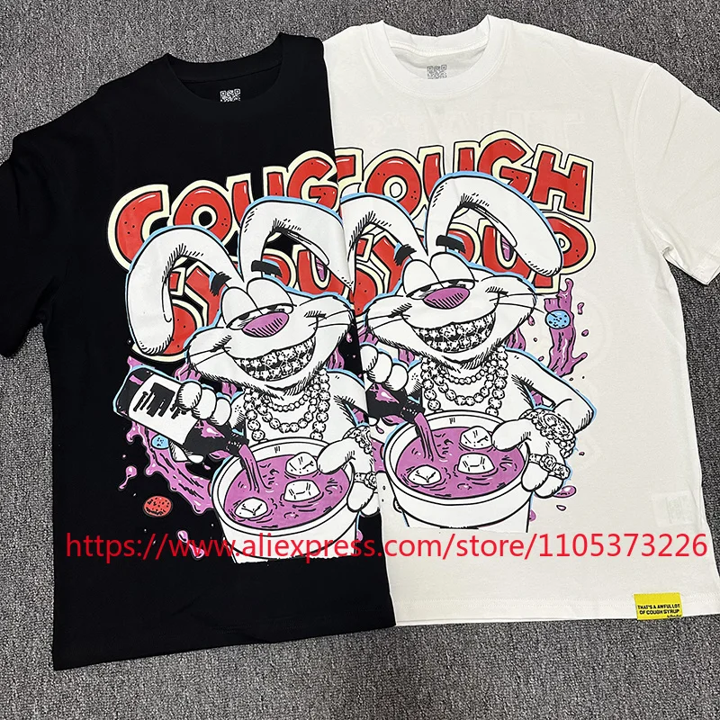 New That's A Awful Lot of Cough Syrup Men's T-Shirt, Cartoon Bunny Pouring Lean Graphic Oversized Streetwear Short Sleeve