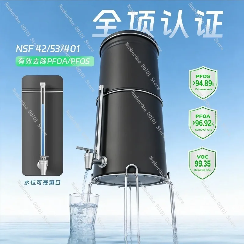 Outdoor Camping Water Purification Bucket Stainless Steel Gravity Filter Portable Water Cleaner for RV Home Emergency
