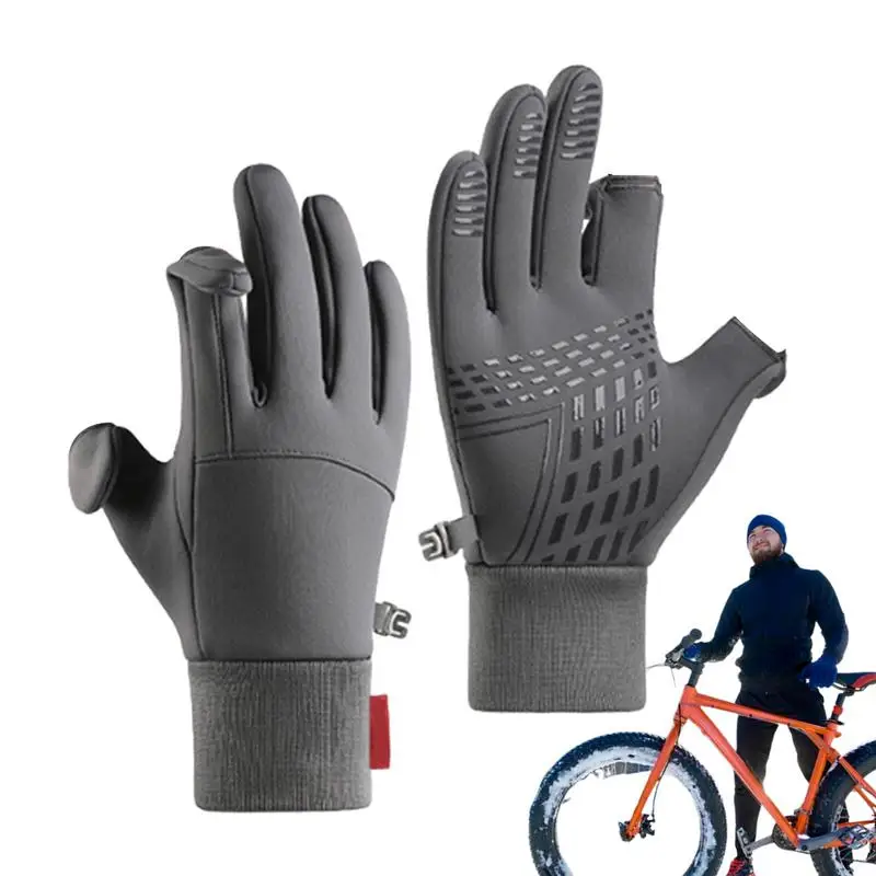 Cycling Gloves Windproof Gloves With 2 Cut Fingers Fleece-Lined Winter Gloves Warm Running Gear For Women Men