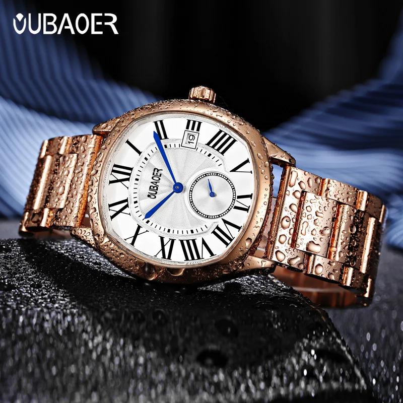 2023OUBAOER Men Watch Quartz Watches Male Roman Numerals Nylon Bule Business Wristwatches Casual Fashion 2023 Gift for Boyfriend