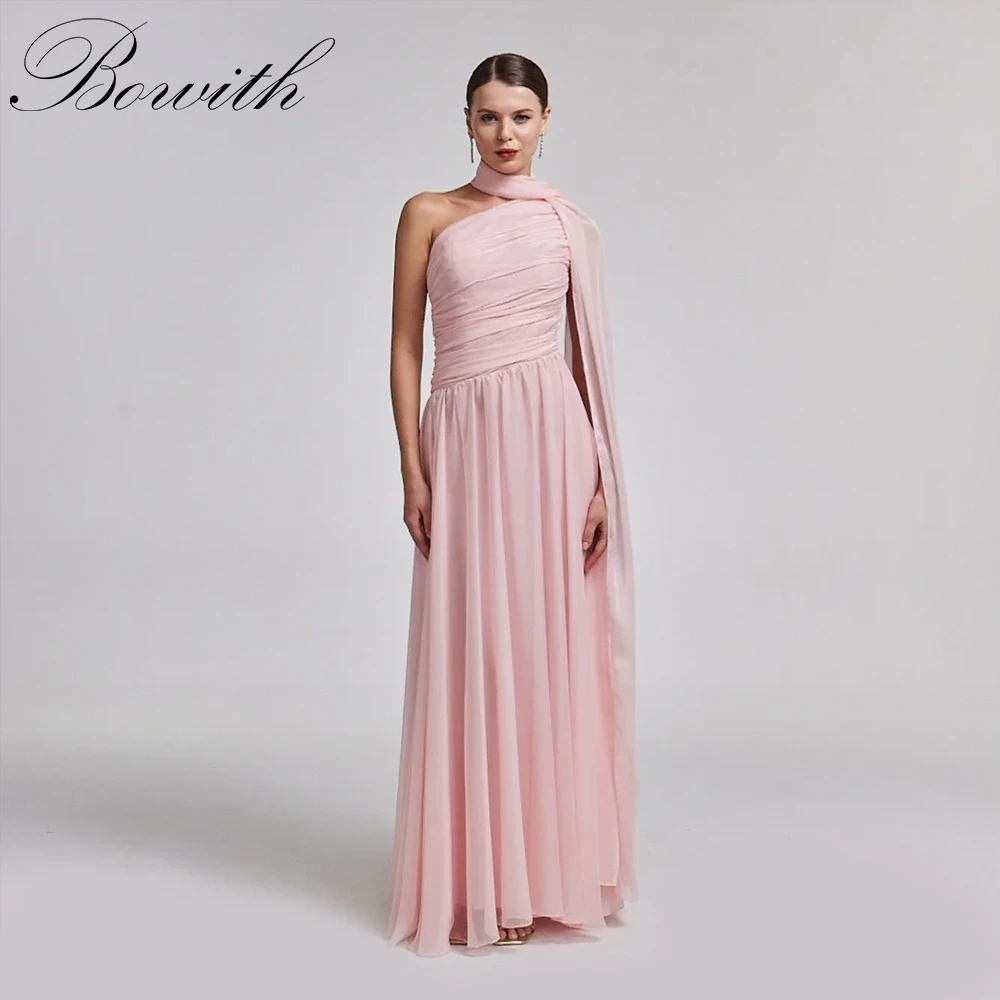 

Bowith One-Shoulder Chiffon Evening Dresses Customized A-line Floor-Length Prom Gown Women Party Dresses vestidos de fiesta