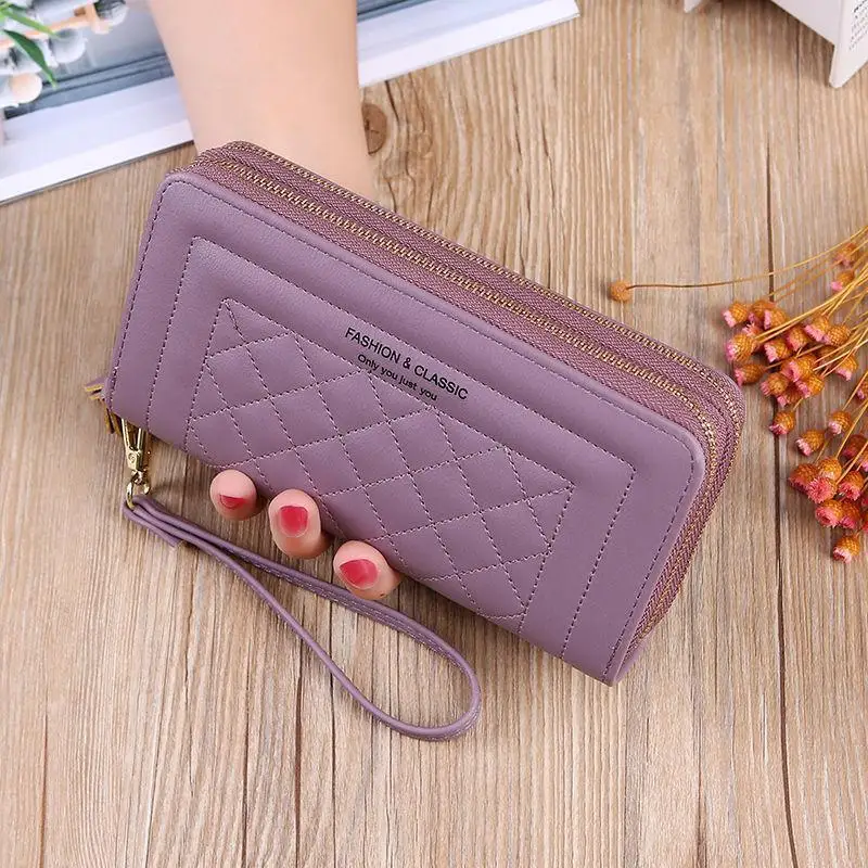Women Long Zipper Wallet Large Capacity Wrist Strap Slim Lightweight Clutch for Shopping Family Travel