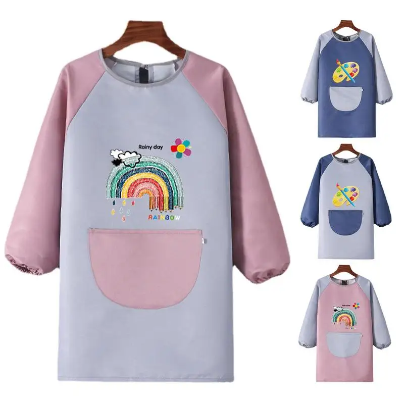 Long Sleeve Children Waterproof Apron Kids Art Craft Painting Cook Feeding Smock Cartoon Apron