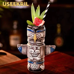 Ceramic Mugs Personalized Hawaiian Cocktail Glasses Cups Frosted Ceramic Mug Cup Creative Tiki Mug Parrot Tiki Cups Bar Tools