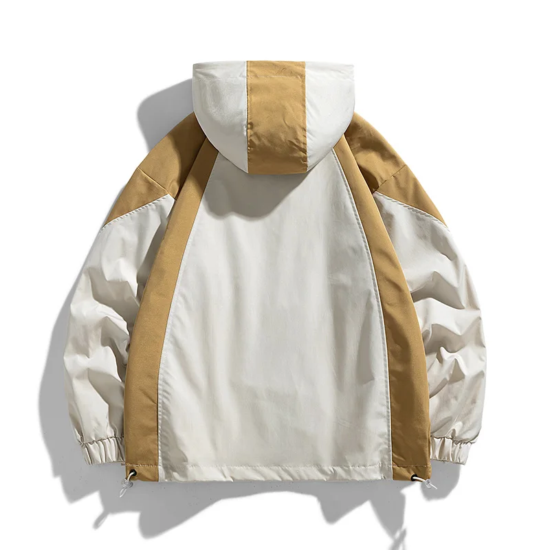 GIOIOMen's Jacket，Spring and Autumn Color Block Hooded Loose Casual Sports Jacket，Men's Clothing