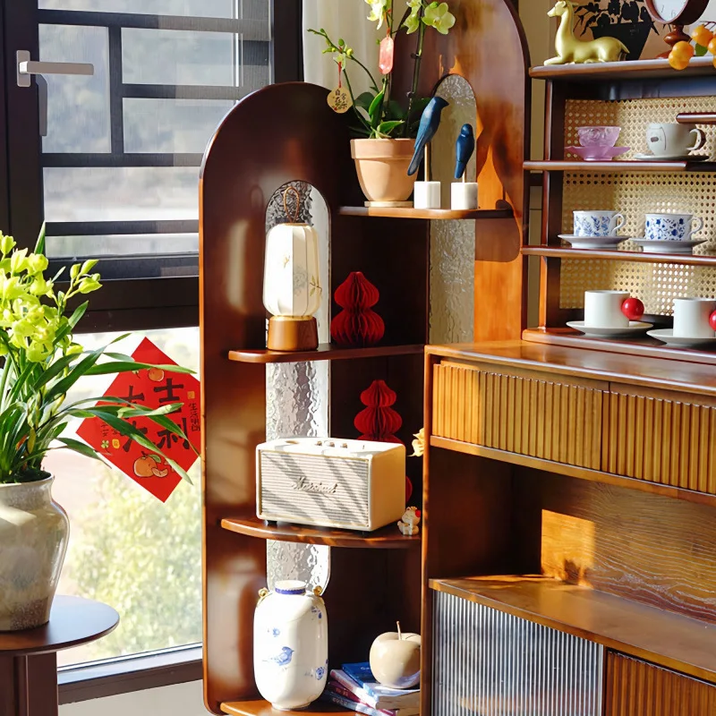 غرفة المعيشة أريكة خشبية صلبة جدار الزاوية خزانة الكتب Sanjiao تخزين أرضية الرف #3