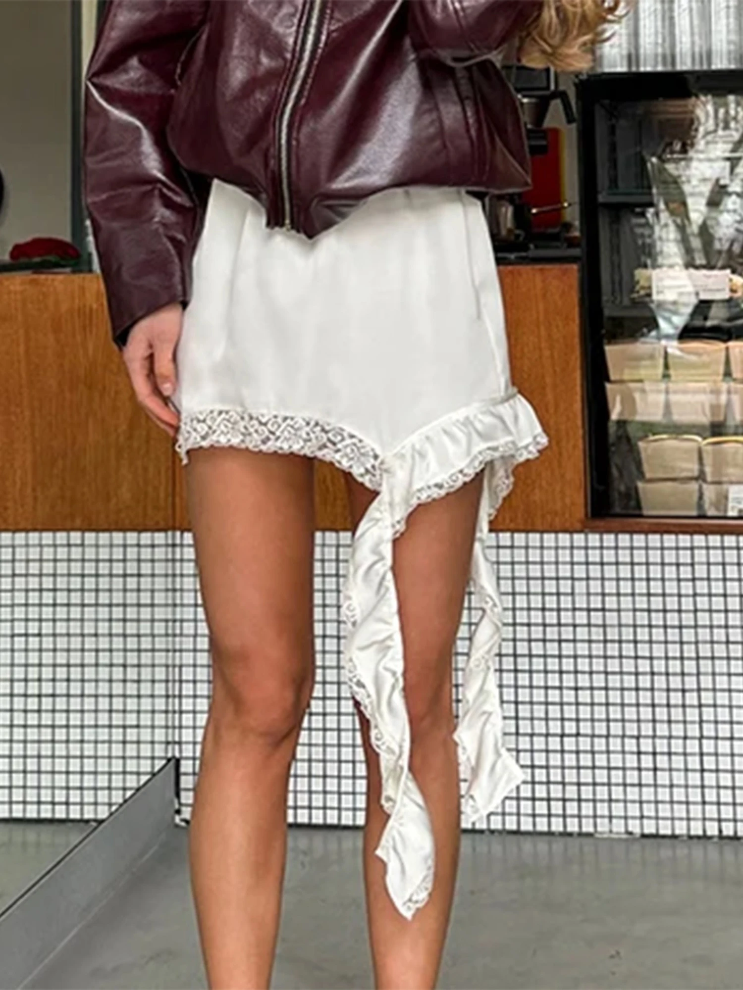 

Женская плиссированная мини-юбка с высокой талией и кружевной отделкой, расклешенная юбка трапециевидной формы для летней уличной одежды и повседневной повседневной одежды