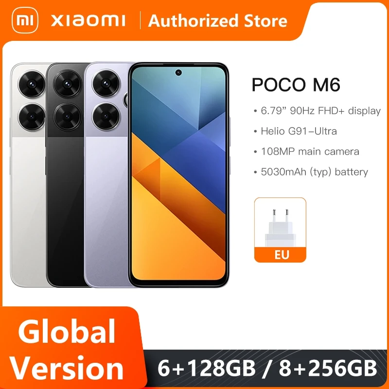 Смартфон POCO M6, телефон, планшетофон, экран 6,79 дюйма, 90 Гц, FHD +, дисплей, быстрая зарядка, 33 Вт