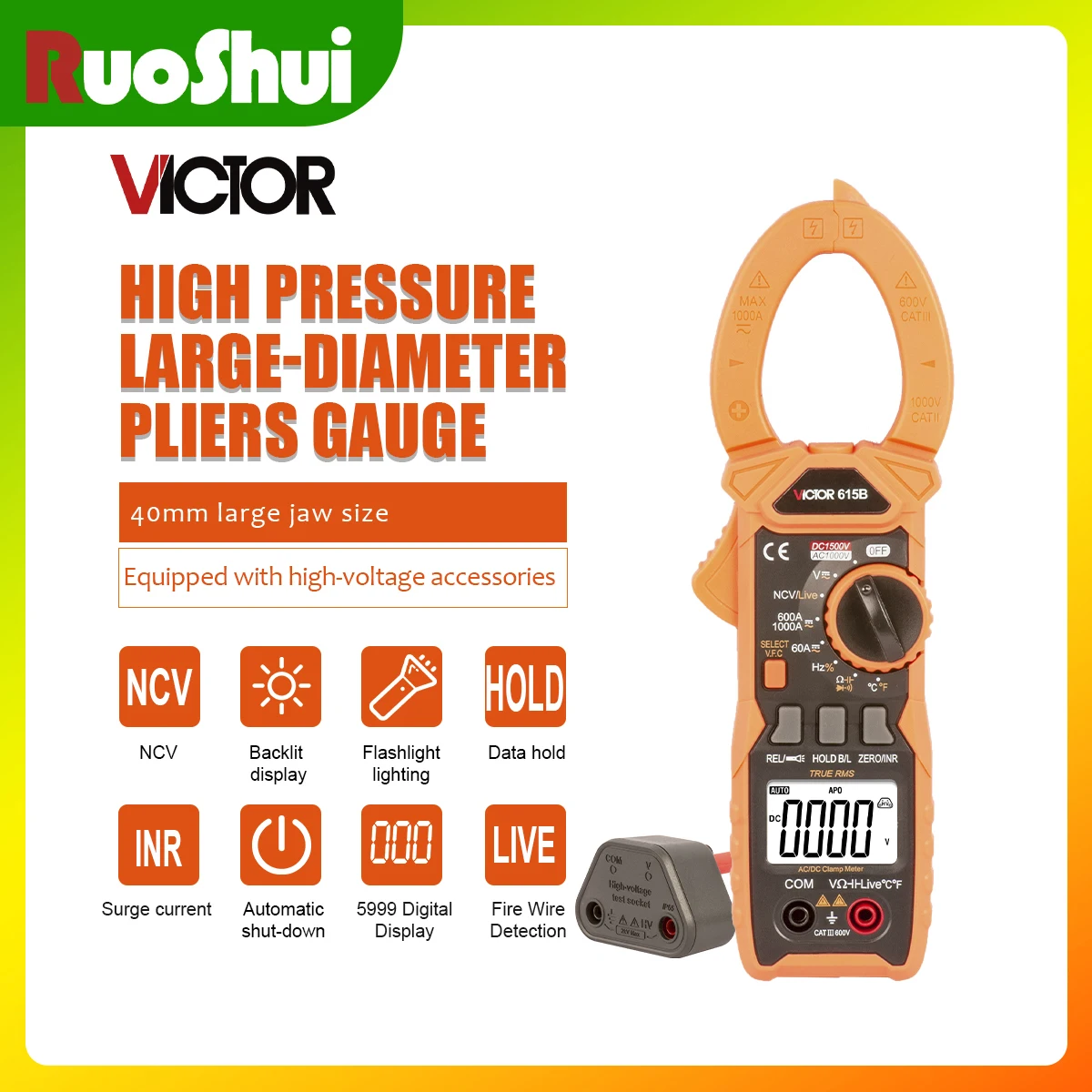 VICTOR 615 Digital Clamp MultiMeter 5999 Counts True RMS DC 1500V AC/DC Current 1000A Voltage Electric Multimetro TESTER