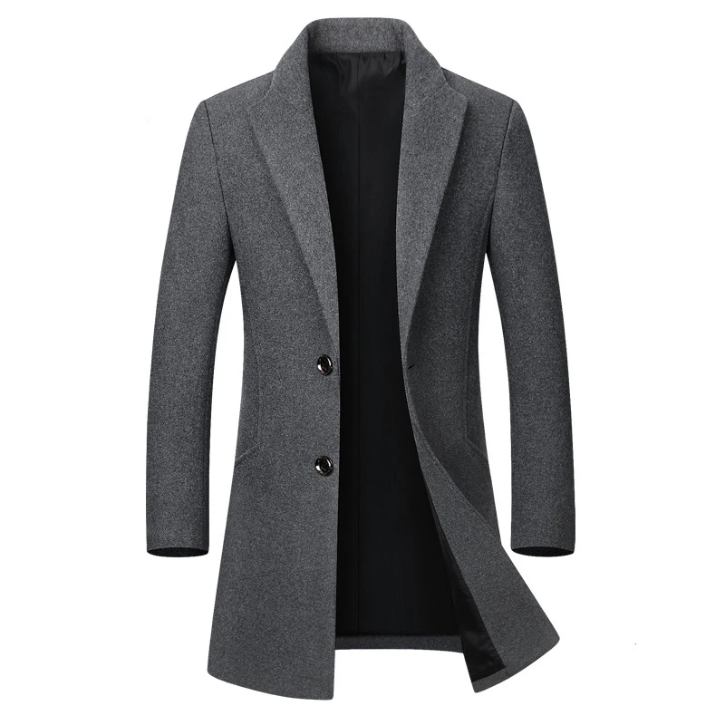 Autumn Winter Men's Wool Jackets Mens Long Windbreaker Trench Coats Man Solid Color Turn-Down Collar Business Jackets Clothing