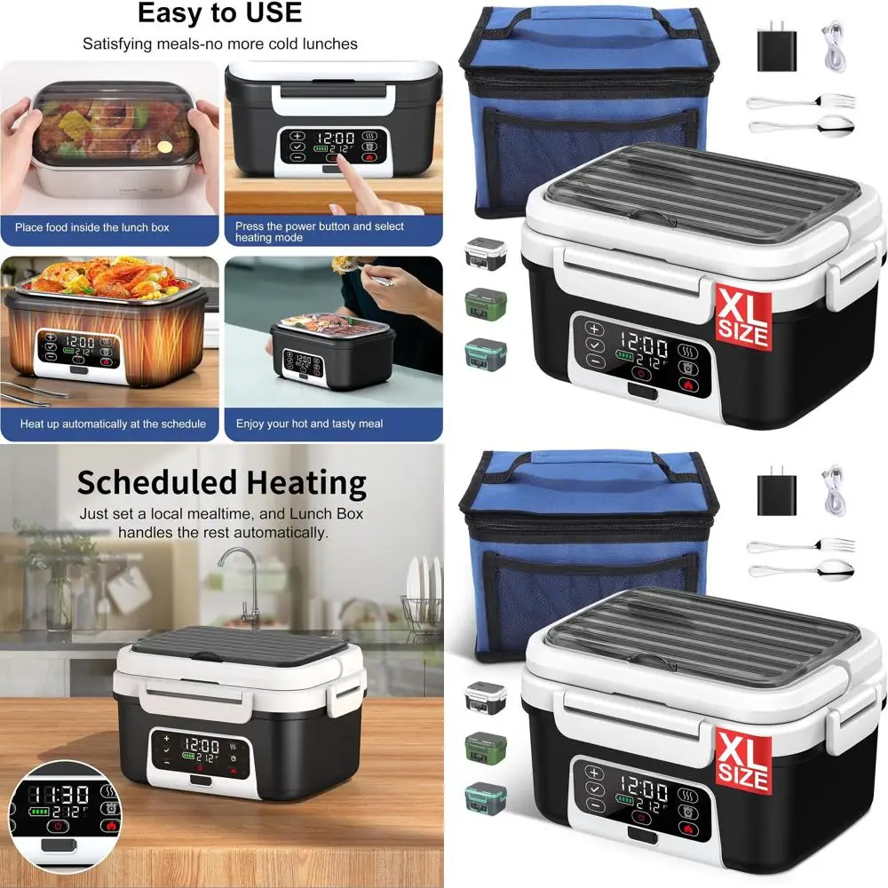 

Портативный электрический ланч-бокс на 1,5 л с аккумулятором 20000 мАч, умным нагревом 100 Вт, съемным разделителем, столовыми приборами, без БФА, для автомобиля и дома