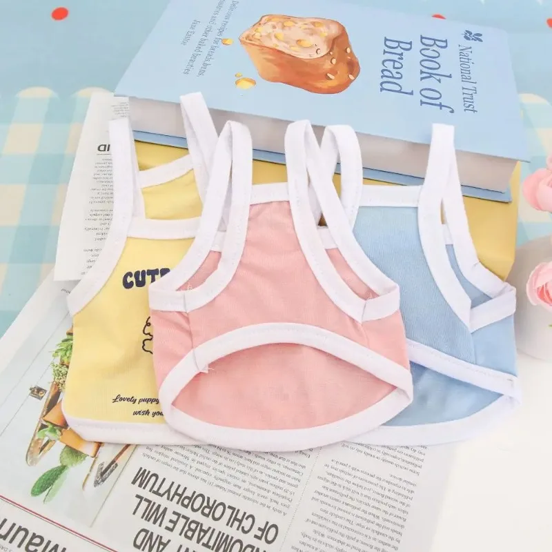 Blue Summer Pet Dog Clothes Thin Cute Print Stylish Macaron Color Sweatshirt Camisole Vest For Teddy Puppy Clothing