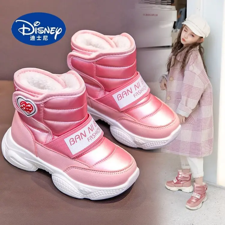 Botas de neve para meninas estilo coreano Disney 2025 |   Botas de inverno de cano médio forradas de pelúcia, botas de moda quentes, sapatos casuais infantis