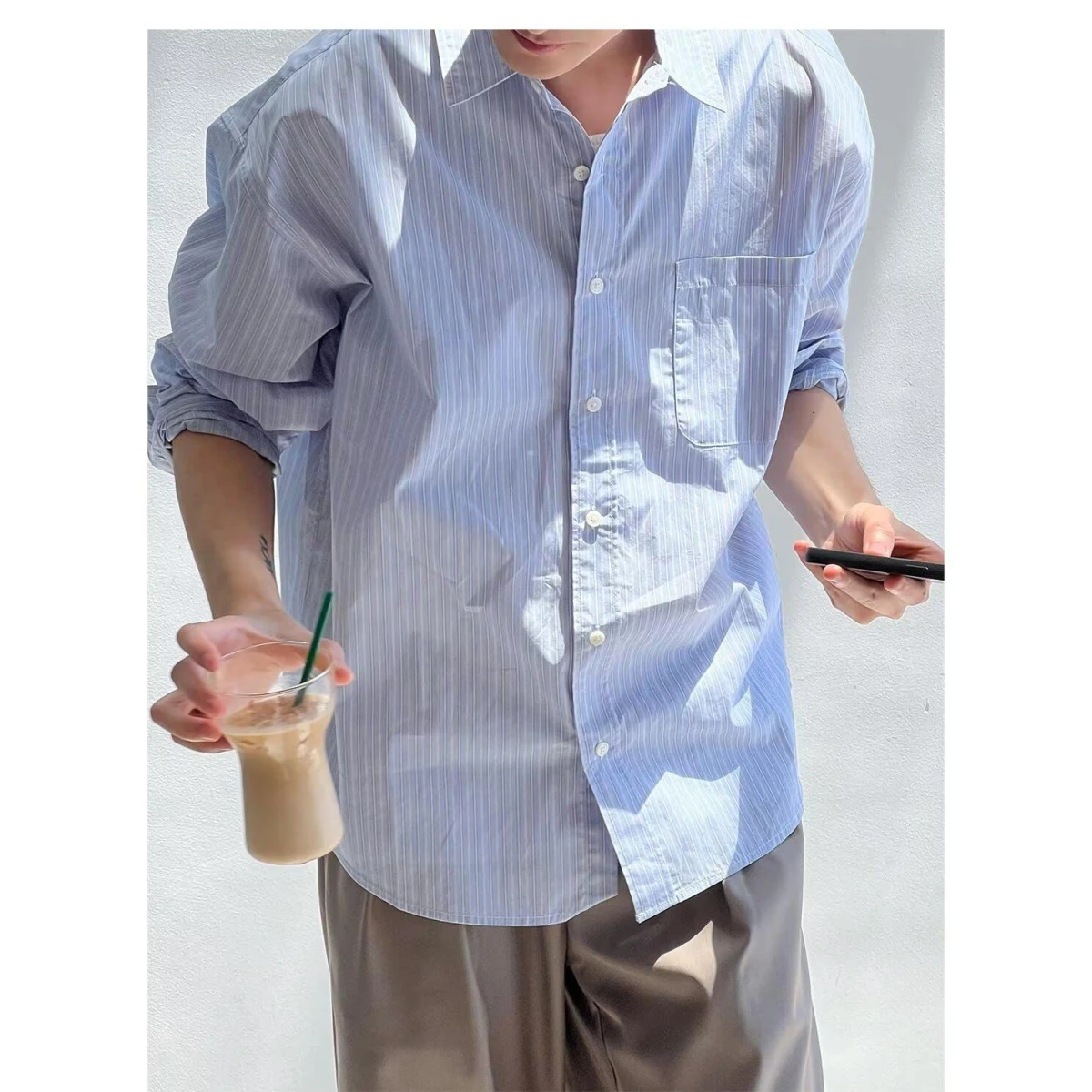 

Classic Plaid Loose Fit Casual Long Sve irt Turn-down Collar Spring Faion Urban Sle Polyester Fiber Youth All-Match ...