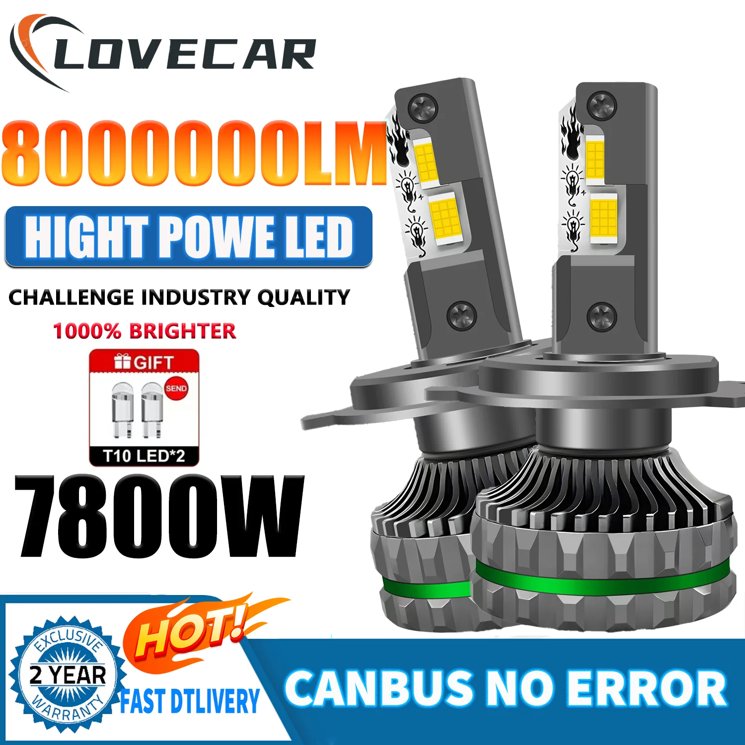 

LOVECAR LED H4 White Bright 6500K 80000000LM Lamps Combo Light High Beam Led Headlight Bulbs Turbo 12v 24v Super Bright Lamp